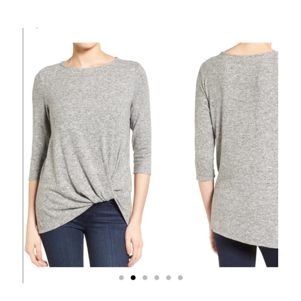 Gibson twist bottom 3/4 sleeve heather grey soft top Small